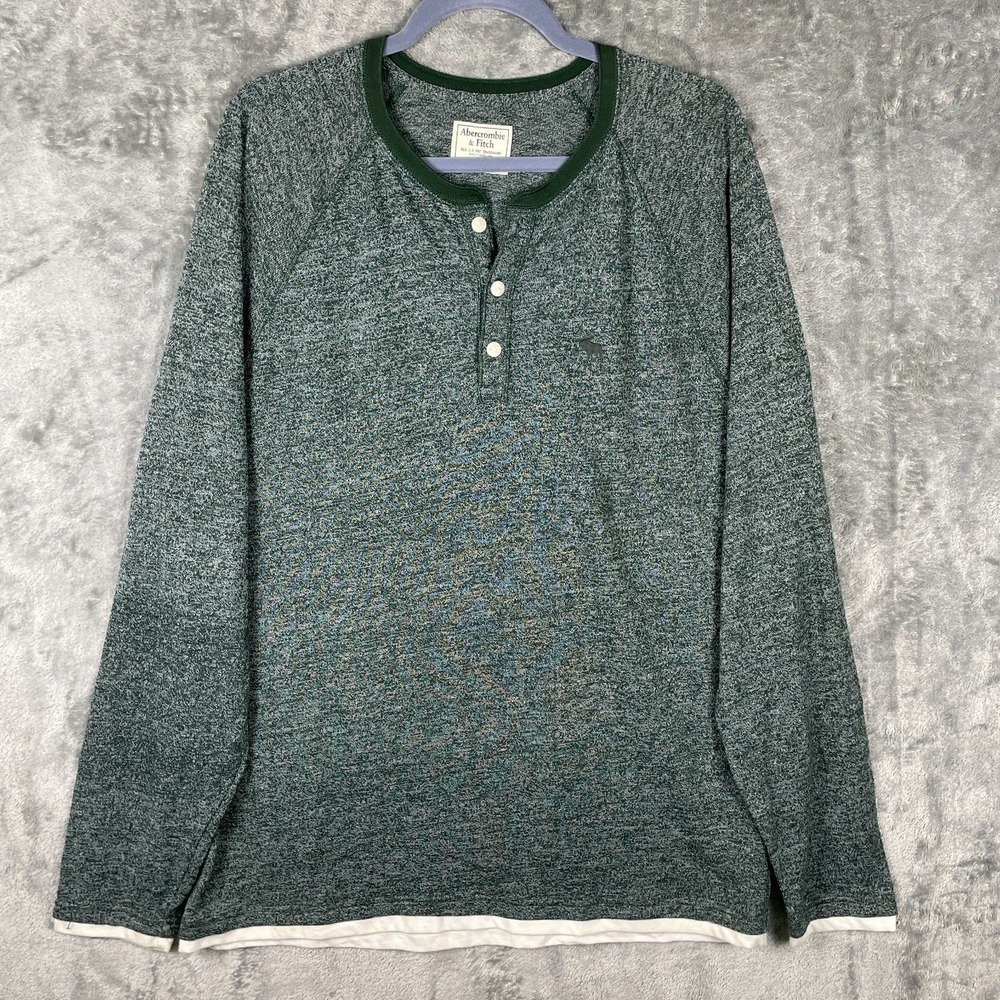 Abercrombie & Fitch Shirt Men's XL Green Henley Long Sleeve Casual Buttons - Picture 1 of 9